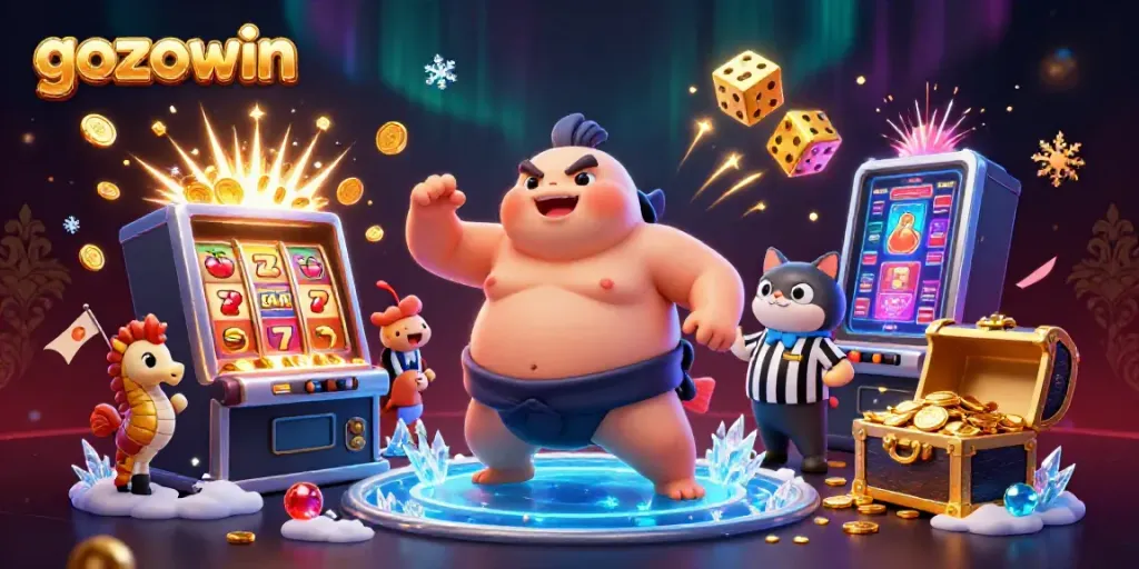 Experience the excitement of gozowin with a dynamic underwater casino scene featuring characters and vibrant game elements.