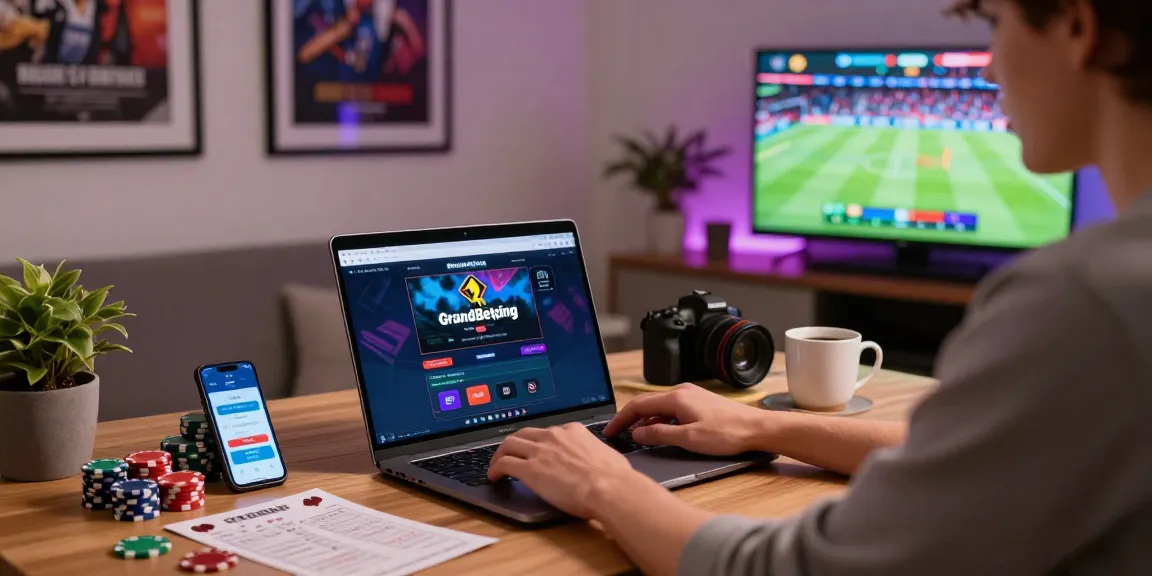 Engaged user enjoying Grandbetting online betting at cozy home office