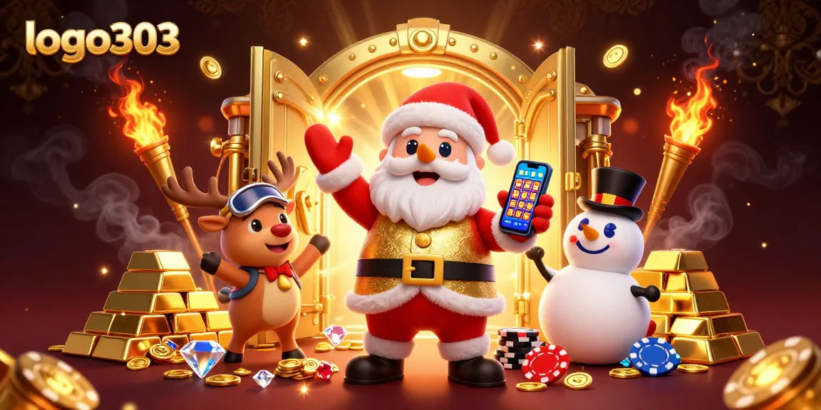 logo303 merayakan jackpot dengan Santa, rusa, dan manusia salju di kasino mewah.