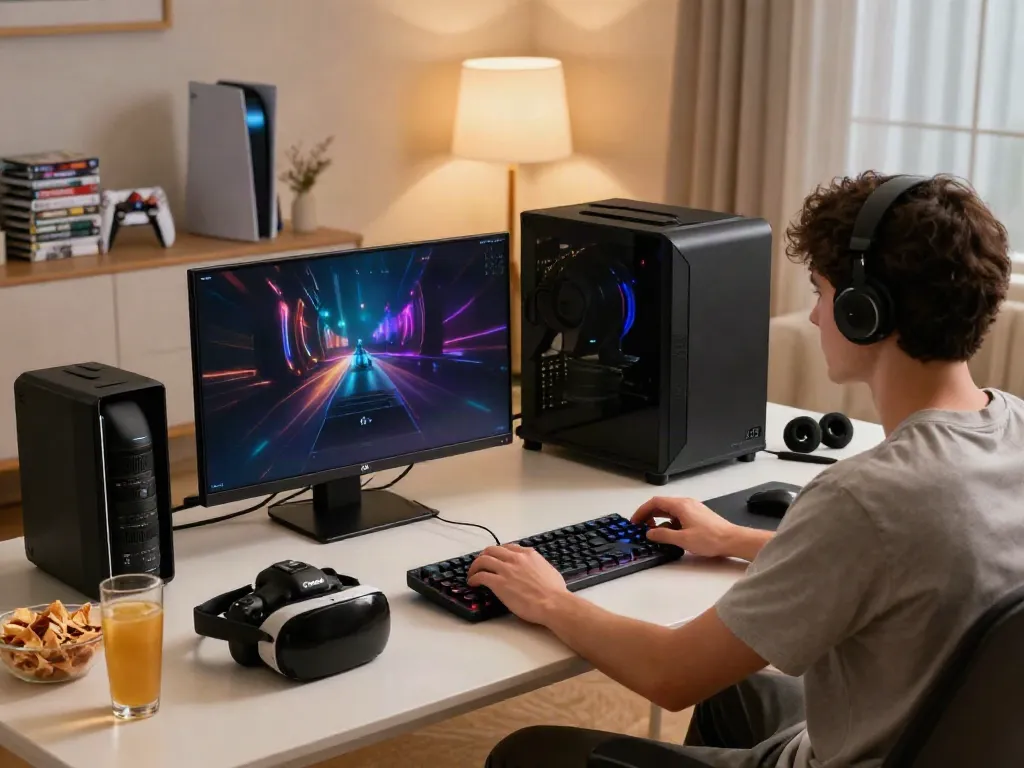 Pengalaman bermain Toto dengan setup gaming modern di ruang tamu yang nyaman.