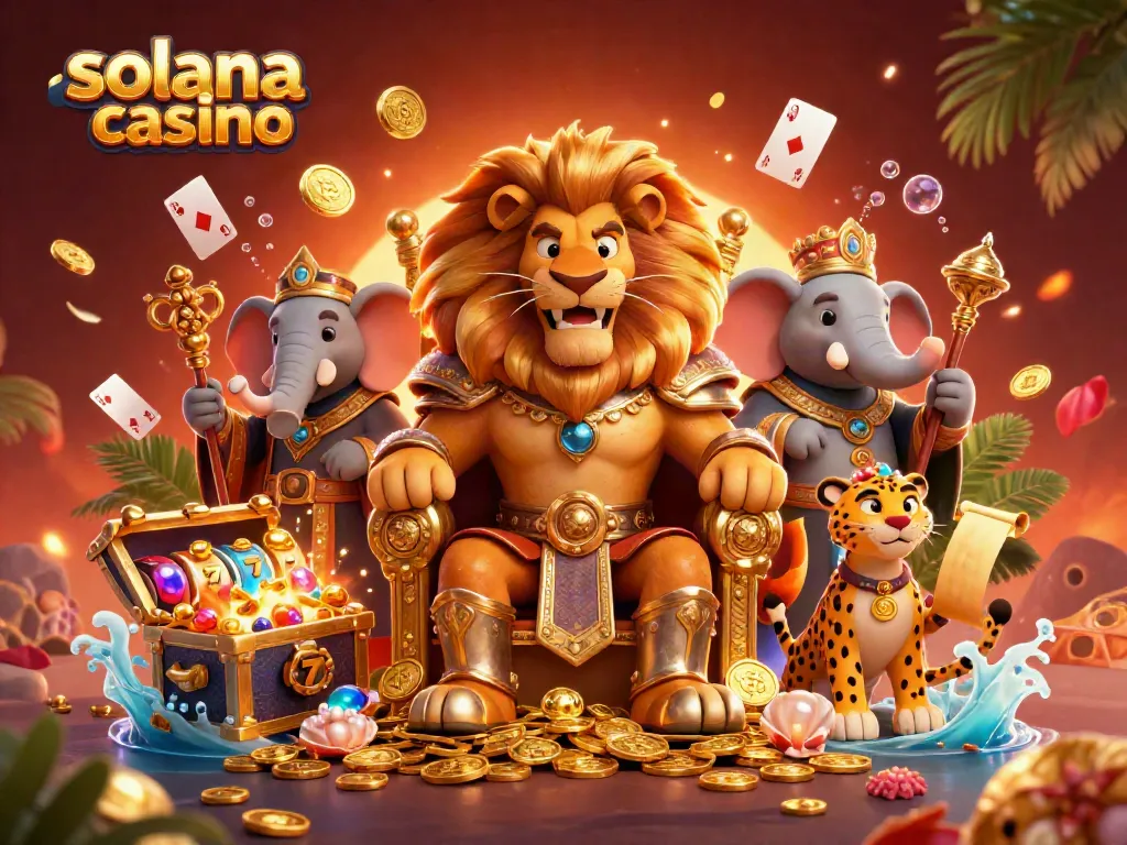 Experience the excitement of solana casino with a vibrant illustration featuring royal characters and dynamic gaming elements.