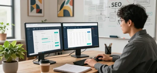 SEO specialist optimizing websites with pbn links seo strategies in a vibrant workspace.